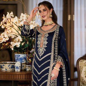 Embroidery and Sequin Silk Pakistani Suit (Salwar)